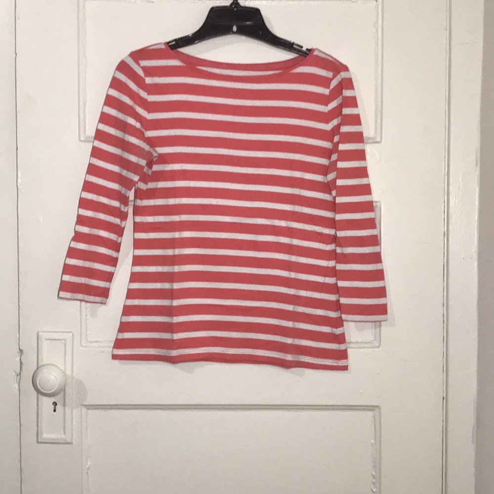 Talbots Boat Neck Peach Striped T Shirt S